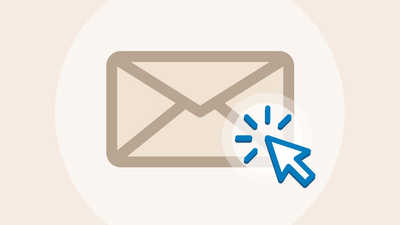 Computer mouse pointer clicking on a mail envelope graphic.
